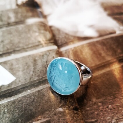 Material 750 Weißgold - Stein gravierter Aquamarin