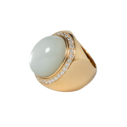 Material 750 Gelbgold - Steine Mondstein Cabochon Brillanten