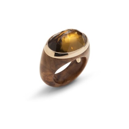 Material Palisanderholz 750 Gelbgold - Stein Citrin oval facettiert